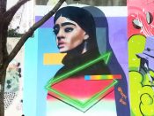 Austin Blue<br/>2019 - 2021<br/><span style= "font-size: 6pt">33.7515876546423,-84.36621643602848</span> Street Art Mural formerly in Cabbagetown Atlanta by Austin Blue featuring a portrait of a woman