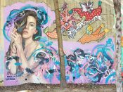 Angela Bortone<br/>2019 - 2022<br/><span style= "font-size: 6pt">33.7517232908444, -84.36550832681775</span> Street Art Mural formerly in Cabbagetown Atlanta by Angela Bortone featuring a woman with hair over one eye