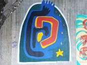 Meredith Anne White<br/>2019 - 2022<br/><span style= "font-size: 6pt">33.7517849635886, -84.36537716504779</span> Street Art Mural formerly in Cabbagetown Atlanta by Meredith Ann White featuring a blue and red abstract