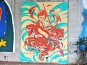 Diego Penuela<br/>2019 - 2024<br/><span style= "font-size: 6pt">33.75176151196066, -84.36535440504912</span> Street Art Mural formerly in Cabbagetown Atlanta by Diego Penuela featuring tigers