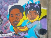 C. Flux Sing (Craig Singleton)<br/>2019 - 2022<br/><span style= "font-size: 6pt">33.75199802336568, -84.36448605932216</span> Street Art Mural formerly in Cabbagetown Atlanta by C. Flux Sing (Craig Singleton) featuring two faces