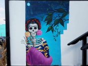 Artist ?<br/>?-2023<br/><span style= "font-size: 6pt">33.80948125075007,-84.36247111661635</span> Street Art Mural formerly in Morningside Atlanta by an unknown artist featuring Frida Kahlo skeleton