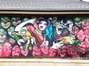 Eric Nine<br/>2019 - 2020<br/><span style= "font-size: 6pt">33.77561283692517, -84.27244413756699</span> Street Art Mural formerly in Avondale Estates Atlanta by Eric Nine featuring evil clowns