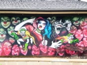 Eric Nine<br/>2019 - 2020<br/><span style= "font-size: 6pt">33.77561283692517, -84.27244413756699</span> Street Art Mural formerly in Avondale Estates Atlanta by Eric Nine featuring evil clowns