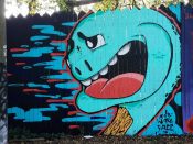 Jesse Jaeger <br/>2019 - 2023<br/><span style= "font-size: 6pt">33.751851, -84.363881</span> Street Art Mural formerly in Cabbagetown Atlanta by Jesse Jaeger featuring Mr. Akward Face