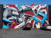 Greg Mike<br/>2019 - 2020<br/><span style= "font-size: 6pt">33.75410570437344, -84.37183255956906</span> Street Art Mural formerly in Old Fourth Ward Atlanta by Greg Mike featuring Atlanta Falcons Images