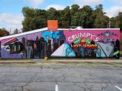 Victor Walker<br/>2019 - 2023<br/><span style= "font-size: 6pt">33.73776169018578,-84.2353770244361</span> Street Art Mural formerly in Southeast Atlanta by Victor Walker featuring Atlanta scenes