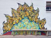 Jeremy Ray<br/>2016? - 2023<br/><span style= "font-size: 6pt">33.74676113287228,-84.35585140997705</span> Street Art Mural formerly in Reynoldstown Atlanta by Jeremy Ray featuring a flame pattern