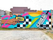 Chris Veal<br/>2019 - 2020<br/><span style= "font-size: 6pt">33.75420782504307, -84.37355704189294</span> Street Art Mural formerly in Sweet Auburn Atlanta by Chris Veal featuring a mobile phone and an audio cassette