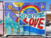 Pam Peacock<br/>2020 - 2022<br/><span style= "font-size: 6pt">33.7245157622679,-84.414321406042</span> Street Art Mural formerly in Oakland City Atlanta by Pam Peacock featuring a space ship