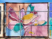 Helen Choi<br/>2020 - 2022<br/><span style= "font-size: 6pt">33.72451470264033,-84.41436606496943</span> Street Art Mural formerly in Oakland City Atlanta by Helen Choi featuring a flower