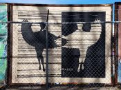 Kacie Rushton<br/>2020 - 2022<br/><span style= "font-size: 6pt">33.724515511325876,-84.41441119320977</span> Street Art Mural formerly in Oakland City Atlanta by Kacie Rushton featuring two figures