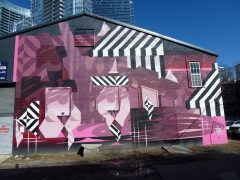 TRAV<br/>2019 - 2025<br/><span style= "font-size: 6pt">33.78212269374913, -84.38290132556284</span> Street Art Mural in Midtown Atlanta by TRAV featuring an abstract pattern