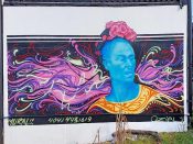 Oziel<br/>? - 2023<br/><span style= "font-size: 6pt">33.8095043129046, -84.36246096447343</span> Street Art Mural formerly in Morningside Atlanta by Oziel featuring Frida Kalho