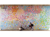 Hense (Alex Brewer)<br/>2010 - 2021<br/><span style= "font-size: 6pt">33.781163595373684, -84.36779538883698</span> Detail of a larger Street Art Mural formerly on the Atlanta Beltline in Virginia-Highland by Hense (Alex Brewer) featuring a pastel dot pattern