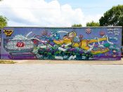 Chris Makes Art (Chris Wright) & Letsgopaint (Matt Letrs)<br/>2020 - 2023<br/><span style= "font-size: 6pt">33.74193129063236, -84.34689129284573</span> Street Art Mural formerly in East Atlanta Village by Chris Makes Art (Chris Wright) & Matt Letrs commenting on Covid-19