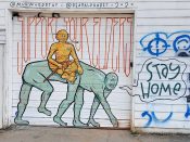 Jeremy Muxworthy and Dana Harrison<br/>2020 - 2024<br/><span style= "font-size: 6pt">33.74007673204095, -84.34483924509179</span> Street Art Mural formerly in East Atlanta Village by Jeremy Muxworthy and Dana Harrison featuring a person riding on the back of a six legged person