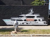 Artist ?<br/>2020 - 2022<br/><span style= "font-size: 6pt">33.771130372103656, -84.35212359269774</span> Street Art Mural formerly in Poncy-Highland Atlanta by an unknown artist featuring a yacht