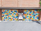 Matthew Evans<br/>2020 - 2021<br/><span style= "font-size: 6pt">33.772203340217516, -84.36561606782652</span> Street Art Murals formerly in Old Fourth Ward Atlanta by Matthew Evans featuring an abstract pattern