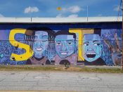 Lauren Pallotta Stumberg & Saleam Bey<br/>2018 - 2024<br/><span style= "font-size: 6pt">33.72324518255302,-84.38931492855795</span> Detail of a larger Street Art Mural formerly in Peoplestown Atlanta by Lauren Pallotta Stumberg & Saleam Bey featuring "Peoplestown"