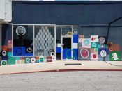 Sloppy George (George Long)<br/>2020 - 2023<br/><span style= "font-size: 6pt">33.71492182256132, -84.34554515430312</span> Street Art Mural formerly in Southeast Atlanta by Sloppy George (George Long) featuring a quilt-like composite of images