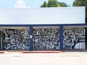 Peter Ferrari<br/>2020 - 2023<br/><span style= "font-size: 6pt">33.71400582123837, -84.34802760951419</span> Street Art Mural formerly in Southeast Atlanta by Peter Ferrari featuring an abstract pattern