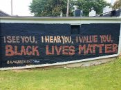 Alannah Vincent<br/>2020 - 2021<br/><span style= "font-size: 6pt">33.75453244215521, -84.41302769224149</span> Street Art Mural formerly on the Clark Atlanta University Campus by Alannah Vincent featuring a Black Lives Matter theme