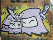 Mr. Fangs<br/>2020 - 2024<br/><span style= "font-size: 6pt">33.72780002726328, -84.41650788187549</span> Street Art Mural formerly on the Atlanta BeltLine under Lee Street in West End by Mr. Fangs featuring two ghosts