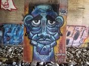 Artist ?<br/>2020 - 2024<br/><span style= "font-size: 6pt">33.72786114662113, -84.41662534783791</span> Street art mural formerly on the BeltLine under Lee Street in West End Atlanta by and unknown artist featuring a purple face