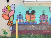 Cassandra Sistrunk<br/>2020 - 2024<br/><span style= "font-size: 6pt">33.68085515905291, -84.38845141248015</span> Street Art Mural formerly in Southeast Atlanta by Cassandra Sistrunk featuring children reading books