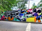 Austin Blue & Danielle Brutto<br/>2020 - 2023<br/><span style= "font-size: 6pt">33.74937456654946,-84.35416834711987</span> Street Art Mural formerly in Reynoldstown Atlanta by Austin Blue & Danielle Bruto featuring an abstract pattern