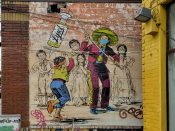 Sever<br/>2020 - 2022<br/><span style= "font-size: 6pt">33.763558222356075, -84.35141684899614</span> Street Art Mural formerly in little Five Points Atlanta by Sever featuring a piñata