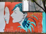 Amber Leah Stidham<br/>2020 - 2023<br/><span style= "font-size: 6pt">33.75155853060318, -84.36625826250064</span> Street Art Mural formerly in Cabbagetown Atlanta by Amber Leah Stidham featuring a face and a mask