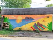 Kat & Leah Marie<br/>2018 - 2022<br/><span style= "font-size: 6pt">33.7501481080708, -84.35459608892745</span> Street Art Mural formerly in Reynoldstown Atlanta by Kat & Leah Marie featuring dogs and a sunset