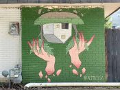 Aliya Smith<br/>2018 - 2022<br/><span style= "font-size: 6pt">33.750158561998774, -84.35466474512496</span> Street Art Mural formerly in Reynoldstown Atlanta by Aliya Smith featuring an upside-down house