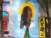 xmaine (Jermaine Clark)<br/>2020 - 2022<br/><span style= "font-size: 6pt">33.75161414403967, -84.36597392250539</span> Street Art Mural formerly in Cabbagetown Atlanta by Jermaine Clark featuring a woman with a green scarf