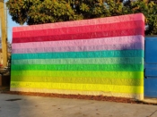 Marge Radford<br/>2020 - 2021<br/><span style= "font-size: 6pt">33.781851, -84.368575</span> Street Art Mural formerly in Midtown Atlanta by Marge Radford featuring a rainbow