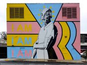 Jasmine Nicole Williams & Angela Bortone<br/>2020 - 2021<br/><span style= "font-size: 6pt">33.773156408702675, -84.35341102316666</span> Street Art Mural formerly in Poncy-Highland Atlanta by Jasmine Nicole Williams & Angela Bortone featuring a "I am, I am, I am"