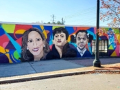 Ashley Dopson<br/>2020 - 2022<br/><span style= "font-size: 6pt">33.72246774543983, -84.46408942957508</span> Street Art Mural formerly in Southwest Atlanta by Ashley Dopson featuring Kamala Harris