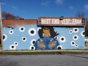 Zipporah Joe'l<br/>2020 - 2025<br/><span style= "font-size: 6pt">33.73349716921014, -84.41449859811844</span> Street Art Mural formerly in West End Atlanta by Zipporah Joe'l featuring a woman with her hands held out