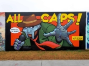 Killamari and Chris Wright (Chris Makes Art)<br/>2021 - 2022<br/><span style= "font-size: 6pt">33.75250109769405, -84.36241174063046</span> Street Art Mural formerly in Cabbagetown Atlanta by Killamari and Chris Makes Art memorializing MF DOOM