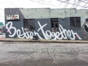 Xmaine (Jermaine Clark)<br/>2021 - 2021<br/><span style= "font-size: 6pt">33.74002289835388,-84.34681568294764</span> Street Art Mural formerly in East Atlanta Village by Xmaine (Jermaine Clark) Featuring "Better Together"