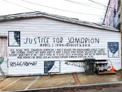 Dana Harrison and Jeremy Muxworthy<br/>2021 - 2026<br/><span style= "font-size: 6pt">33.74008406118366, -84.34484033361011</span> Street Art Mural formerly in East Atlanta by Dana Harrison and Jeremy Muxworthy memorializing Jamarion Robinson