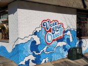 Jonesy (Krista Jones)<br/>2021 - 2022<br/><span style= "font-size: 6pt">33.75006610306777, -84.35468694532788</span> Street Art Mural formerly in Reynoldstown Atlanta by Jonesy (Krista Jones) featuring a blue wave