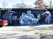 Louis Wheeler Every II<br/>2021 - 2022<br/><span style= "font-size: 6pt">33.763159503150376, -84.35117097325127</span> Street Art Mural formerly in Little Five Points Atlanta by Louis Wheeler Every II featuring the Pieta