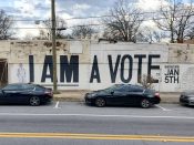 JoeKingATL (Joe Dreher)<br/>2021 - 2021<br/><span style= "font-size: 6pt">33.74386908374822, -84.43819188575516</span> Street Art Mural formerly in Westview Atlanta by JoeKingATL (Joe Dreher) featuring "I am a vote"