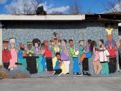 Saleam Bey<br/>2019 - 2022<br/><span style= "font-size: 6pt">33.755186532387306, -84.41776898598258</span> Street Art Mural formerly in Vine City Atlanta by Saleam Bey featuring several people