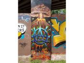 WAI Crew (Nels Guzman)<br/>2017 - 2018<br/><span style= "font-size: 6pt">33.764672167915464, -84.35952356849162</span> Street Art Mural formerly on the Atlanta BeltLine in Old Fourth Ward Atlanta by WAI Crew (Nels Guzman) featuring a volcano