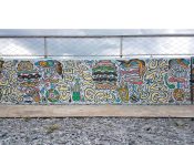 King Pig (Dan Hagerty)<br/>? - 2018<br/><span style= "font-size: 6pt">33.771150, -84.363989</span> Detail of a larger Street Art Mural formerly on the BeltLine in Old Fourth Ward Atlanta by King Pig (Dan Hagerty) featuring hamburgers and unicycles