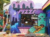 Letsgopaint (Matt Letrs)<br/>2020 - 2025<br/><span style= "font-size: 6pt">33.75136051057953, -84.32181927721248</span> Street Art Mural formerly in Kirkwood Atlanta by Letsgopaint (Matt Letrs) featuring a pizzaria scene